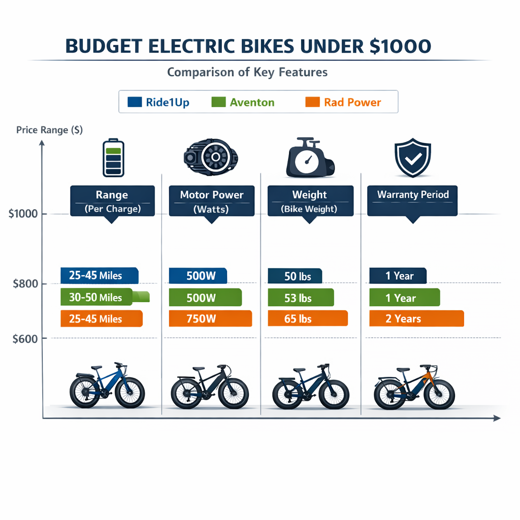 Electric bike price vs features comparison chart for budget e-bikes under $2000