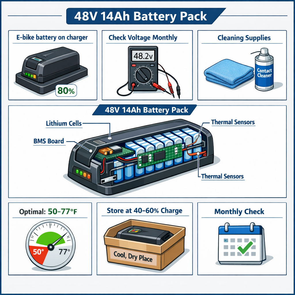 E-bike battery maintenance guide with safety checklist