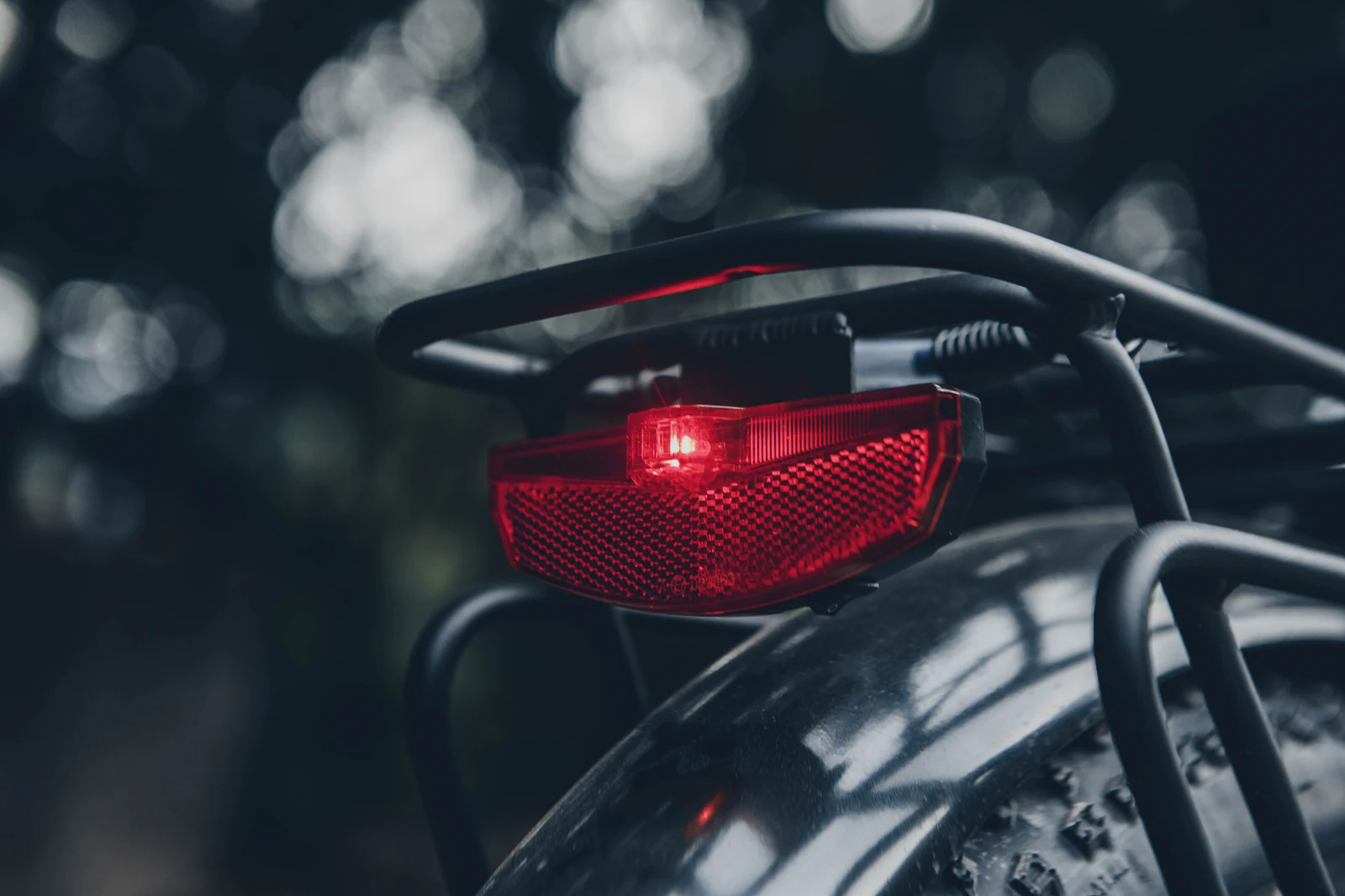 Close-up of the EUNORAU FAT-HD 1.0 Pro integrated rear taillight