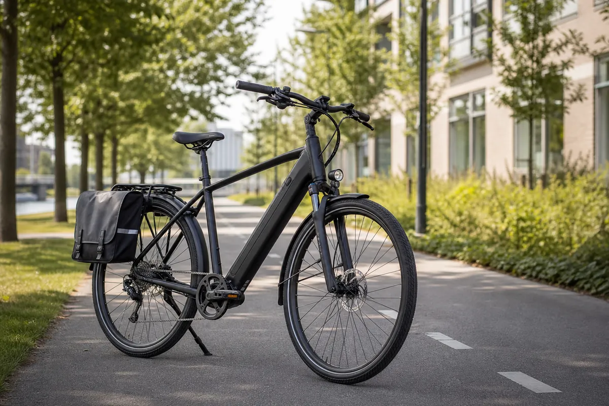 Best eBike for daily commuting shown with a practical electric bike, lights, fenders, rack, and commuter gear