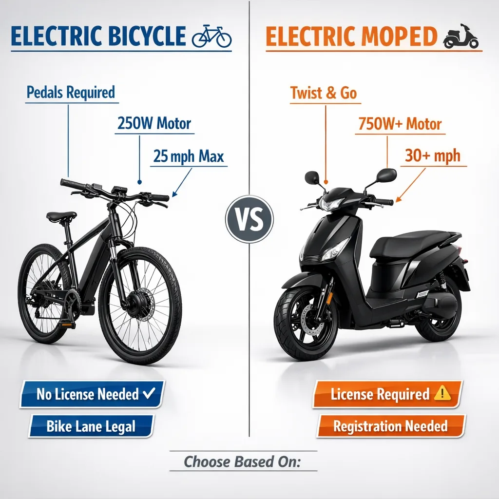 Side-by-side comparison of electric bike vs electric moped