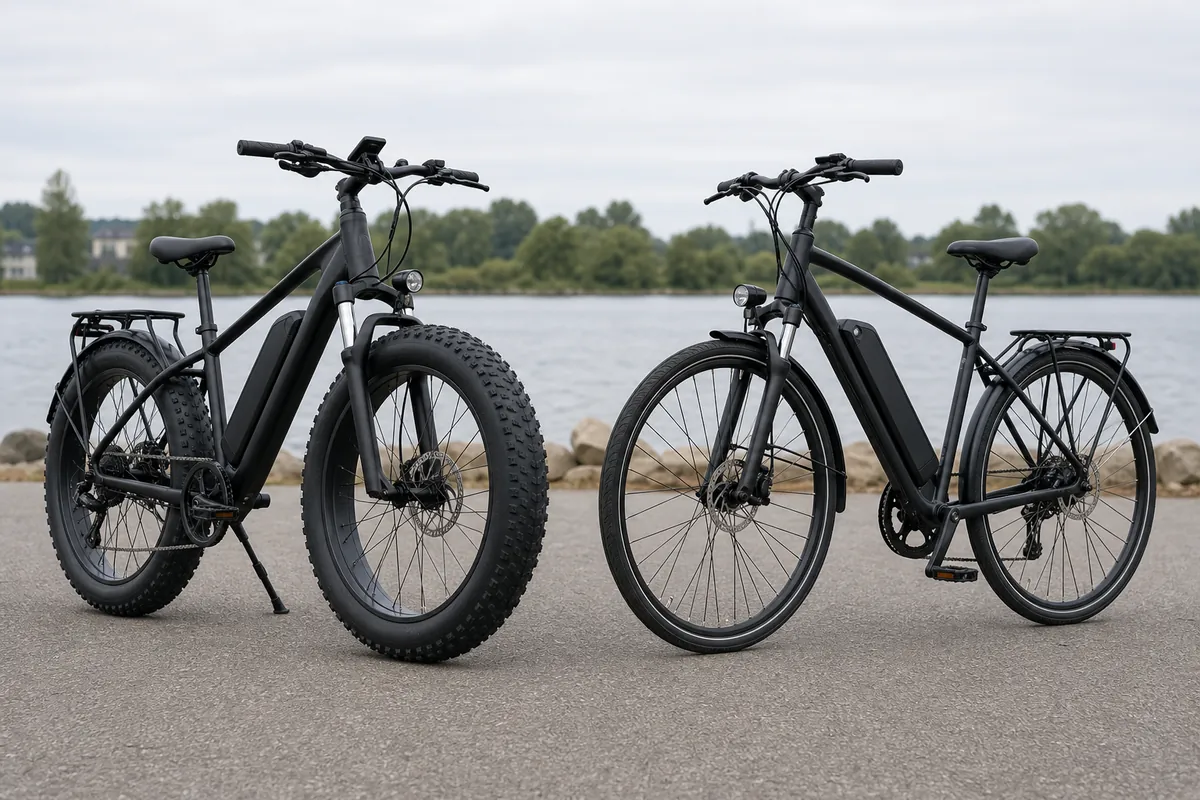 Fat tire eBike vs regular eBike comparison showing two electric bikes for different riding conditions