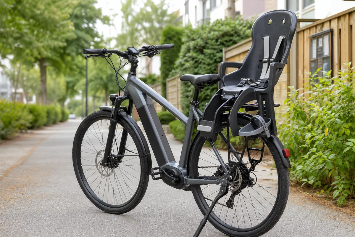 rear child seat mounted on an ebike for family riding